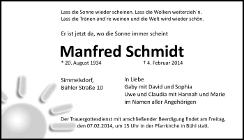 Traueranzeige von Manfred Schmidt von Pegnitz-Zeitung